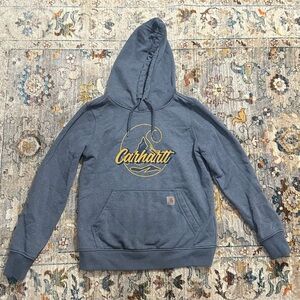 Carhartt Women's Relaxed Fit Logo Graphic Hooded Sweatshirt Size Sm 4 - 6 Gray
